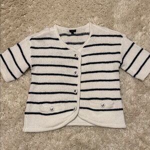 Talbots Navy and White Striped Cardigan